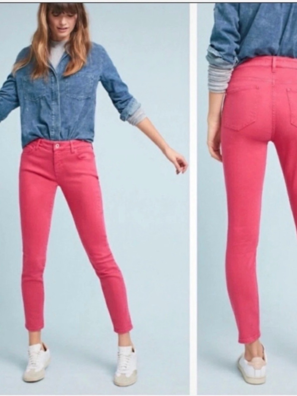 Pilcro & the Letterpress Anthropologie Hot Pink Mid Rise Skinny Jeans Fuchsia 29